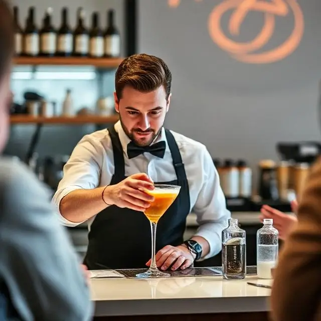 A competitive barista presenting a signature drink to judges.