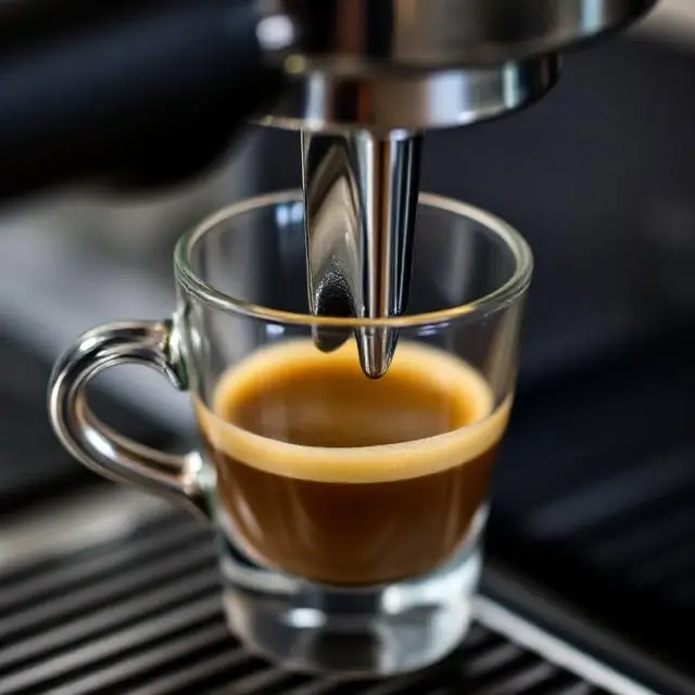 Close-up of a perfectly pulled espresso shot.