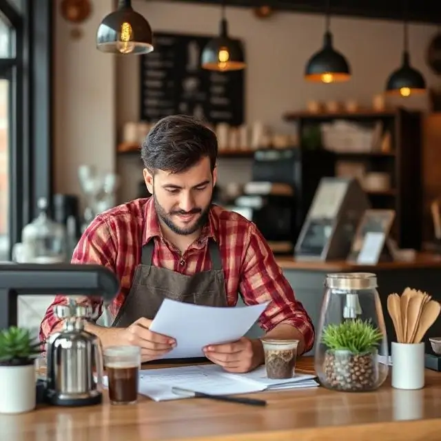 A coffee shop owner planning their business.
