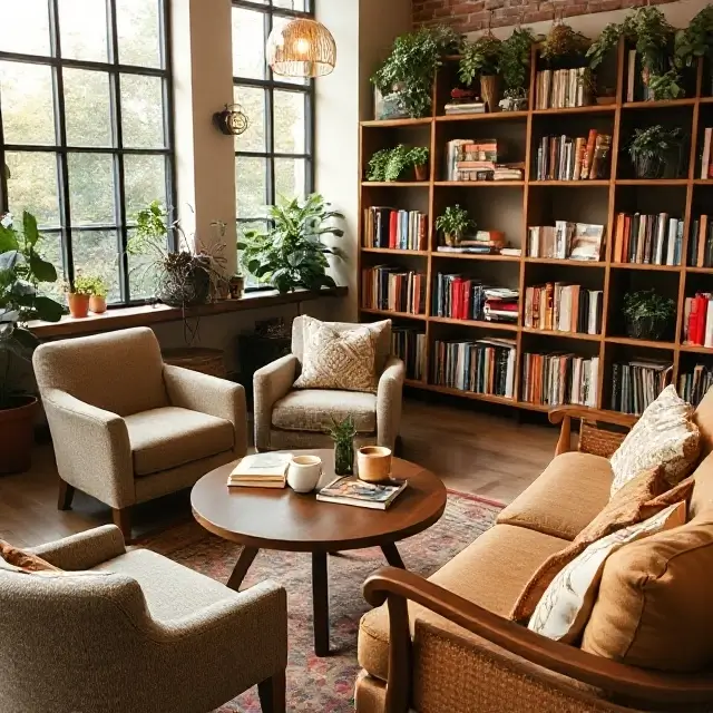 The cozy student lounge area filled with coffee literature.