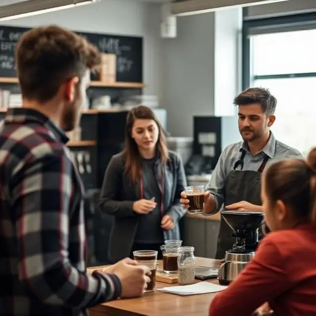 A passionate school instructor explaining coffee theory to students.