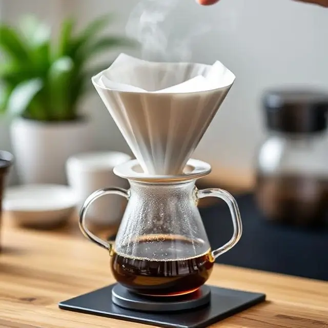 A perfectly executed pour-over brewing method in action.