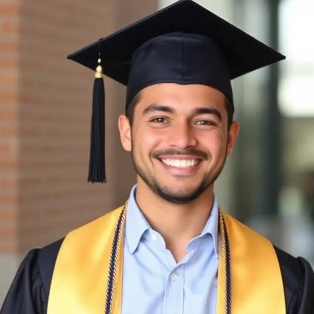 Portrait of Michael B., a smiling business course graduate.