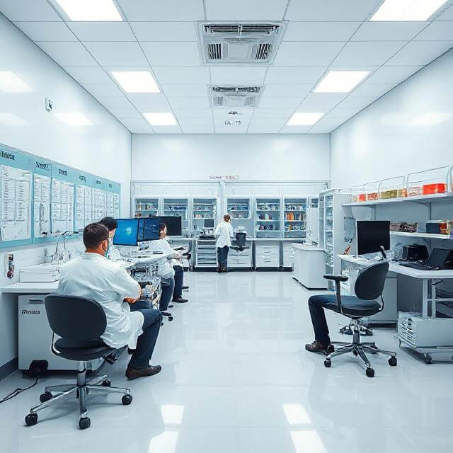 Wide shot of the modern training lab.