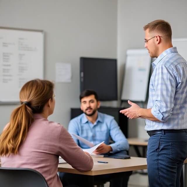 An instructor teaching students.