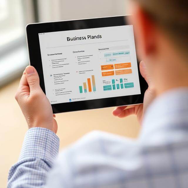 A person presenting a business plan on a tablet.