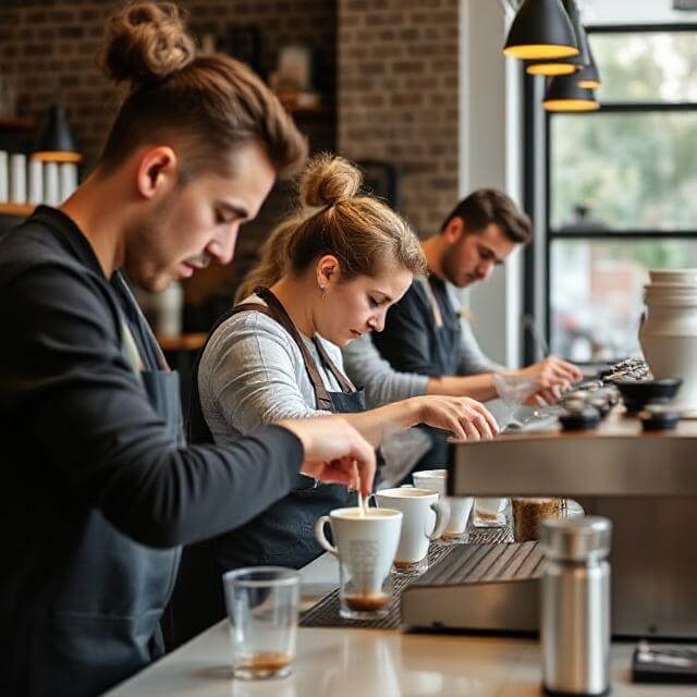 A team of baristas undergoing intensive, hands-on training.