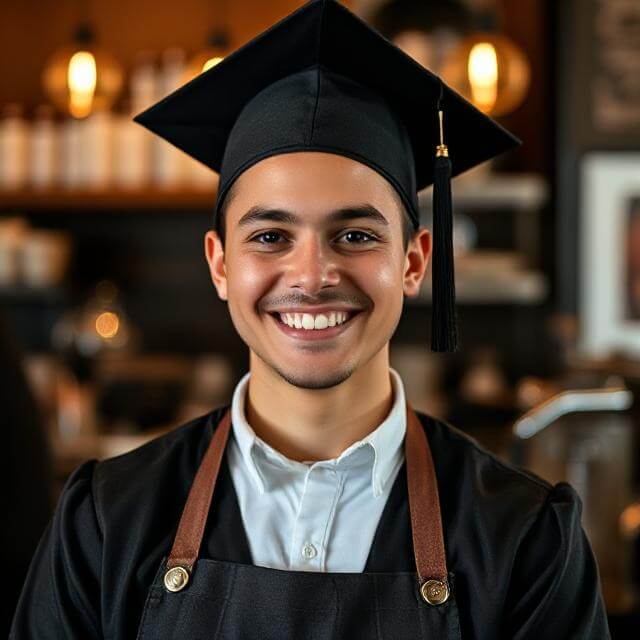 Portrait of a smiling graduate from the barista course.